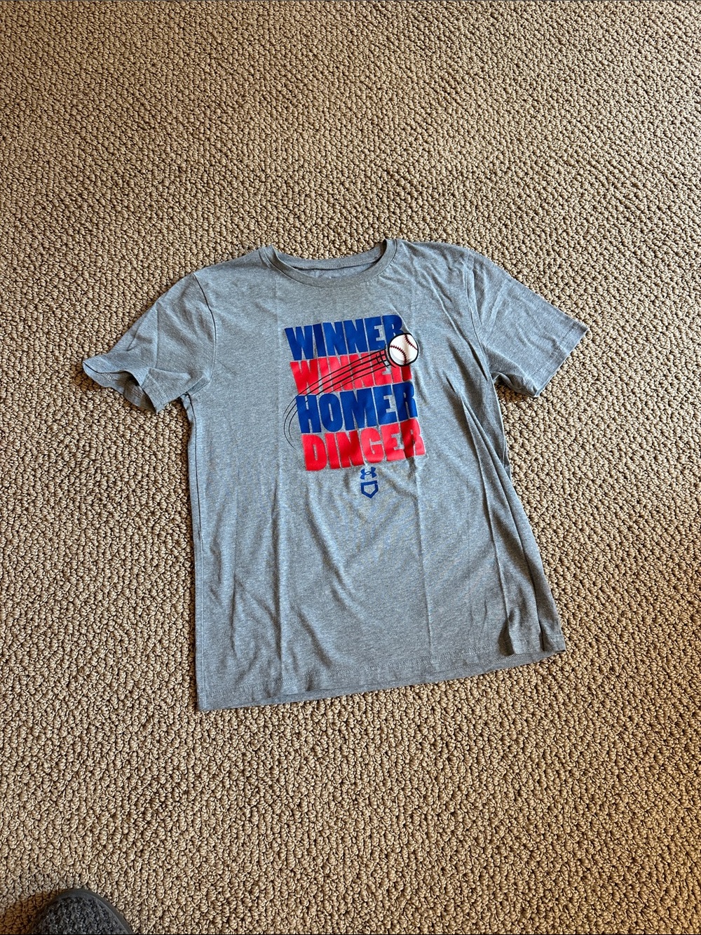 Under Armour Gray Short Sleeve Tee with Red & Blue Baseball Graphic